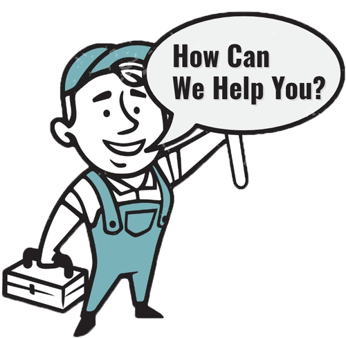 Friendly plumber mascot asking how can we help you